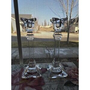 VINTAGE 1990S MIKASA LEAD CRYSTAL CANDLESTICKS SET OF 2 THE PETALS